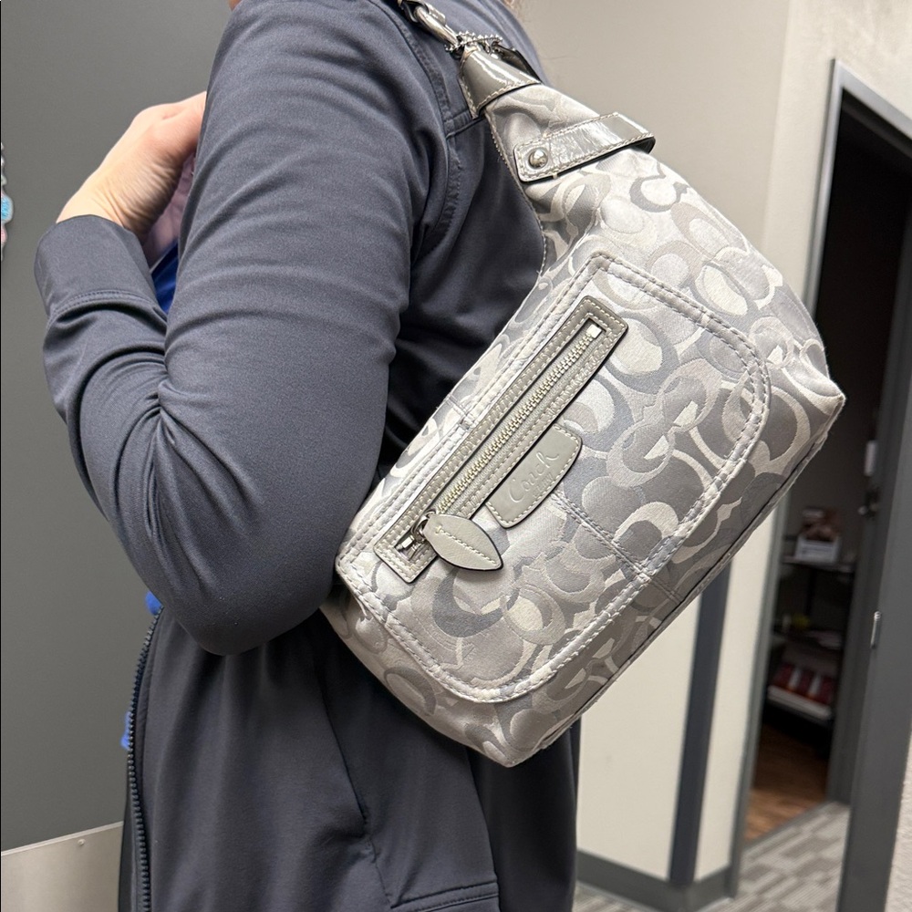 Coach Silver And Gray Scribble Monogram Medium Ho… - image 8